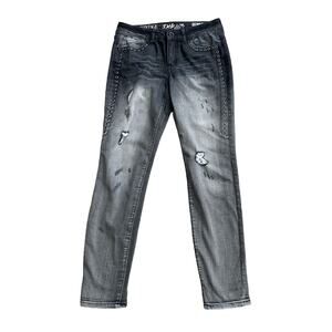 Rewash Womens Size 7 Gray Stonewash Low Rise Distressed Gothic Skinny Jeans